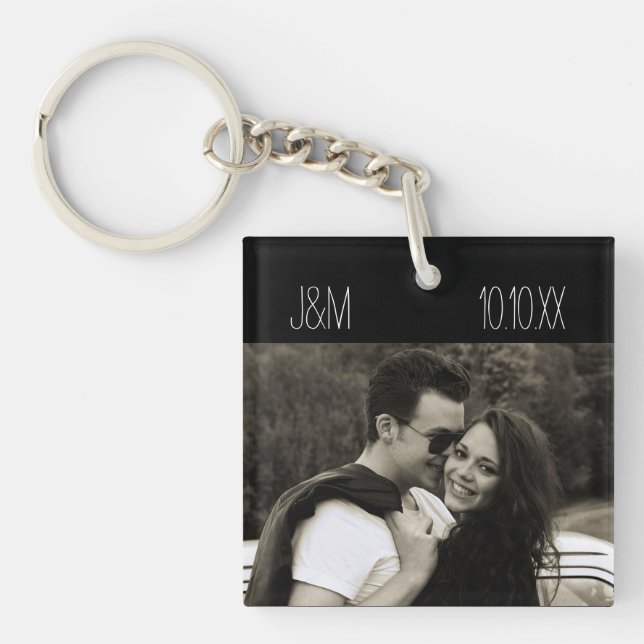 Love Anniversary Couple Photo Date Initials Key Ring (Front)