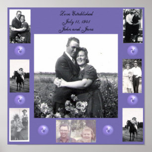 Love Anniversary Date Names Photos Purple Poster