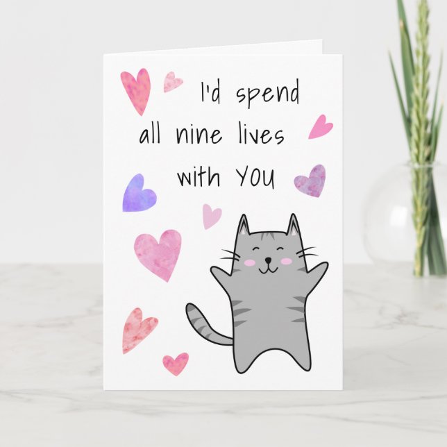 Love Anniversary Valentine Engagement Funny Cat Card (Front)