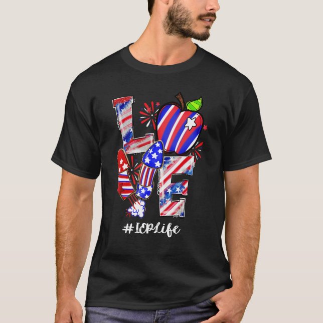 Love Apple Fireworks Iep Life Teacher 4th Of July T-Shirt (Front)