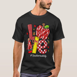Love Apple Pencil Teacher Aide Life Bow Hearts Cut T-Shirt