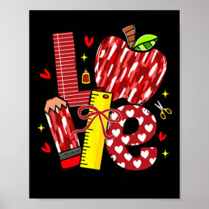 Love Apple Pencil Teacher Aide Life Bow Hearts Fun Poster