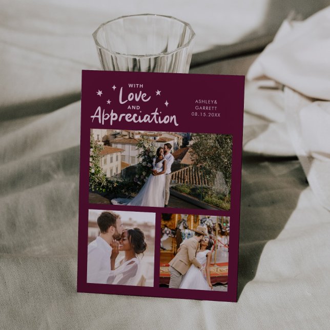 Love Appreciation Wedding Multi Photo Cranberry Thank You Card (Creator Uploaded)