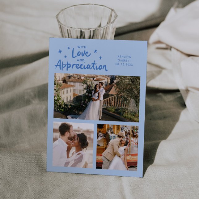 Love Appreciation Wedding Multi Photo Icy Blue Thank You Card (Creator Uploaded)