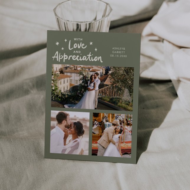 Love Appreciation Wedding Multi Photo Sage Green Thank You Card (Creator Uploaded)