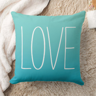 Love Aqua Blue Modern Simple Typography Cushion