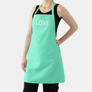 Love, aqua green white apron
