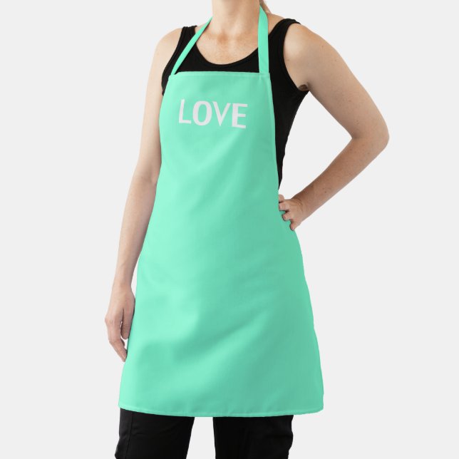 Love, aqua green white apron (Insitu)