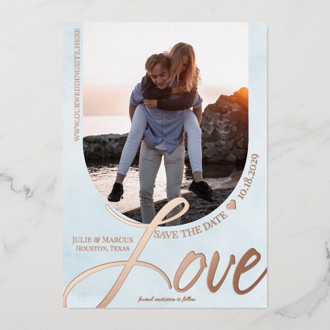 Love Arched Frame with Photo Light Blue (Front)