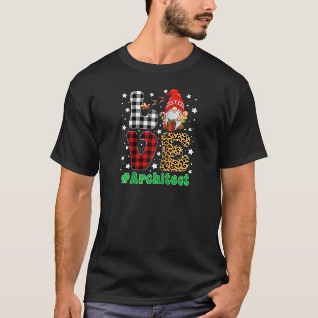 Love Architect Gnome Christmas Leopard Plaid Xmas  T-Shirt (Front)