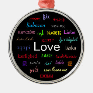 Love Around the World In Black Metal Ornament