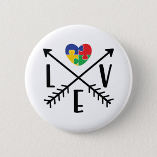 Love Arrows   Puzzle Piece Heart Autism Awareness 6 Cm Round Badge