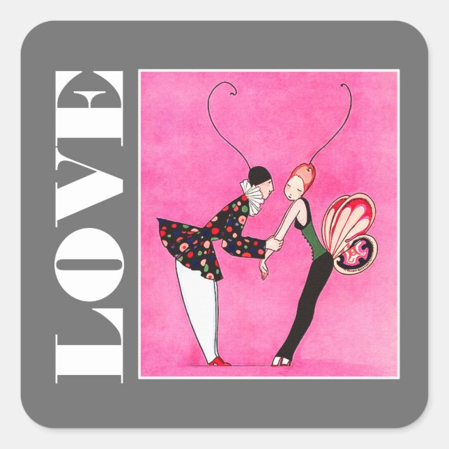 Love. Art Deco Valentine's Day Square Sticker (Front)
