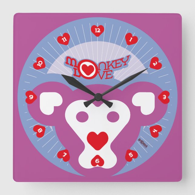 LOVE ART KLOCK MONKEY LOVE BY MASANSER SQUARE WALL CLOCK (Front)