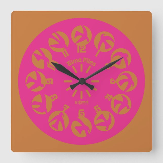 LOVE ART KLOCK TIME FLIES BY MASANSER SQUARE WALL CLOCK (Front)