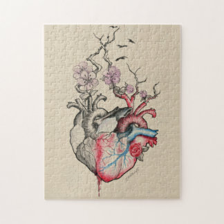 Love art two anatomical hearts with flowers jigsaw puzzle