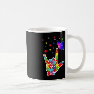 Love ASL Sign Language Puzzle Butterfly Autism Awa Coffee Mug
