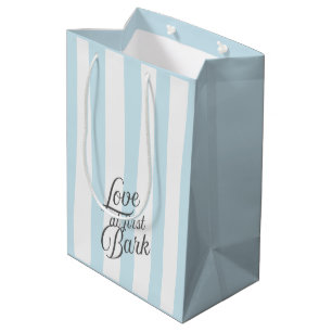 'Love At First Bark' Blue And White Striped Medium Gift Bag