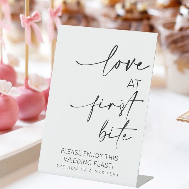 Love At First Bite Food Table Pedestal Sign (Love at first bite wedding food sign)