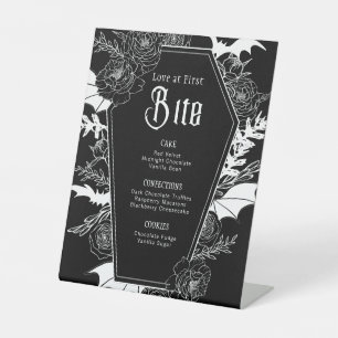 Love at First Bite Gothic Wedding Dessert Table Pedestal Sign