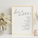 Love at First Bite Wedding Desserts Menu Sign<br><div class="desc">Custom-designed wedding desserts menu poster sign featuring "Love at first bite" elegant heart calligraphy with modern black and white design.</div>