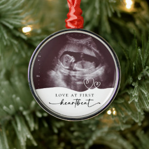 Love at First Heartbeat Pregnancy Keepsake Metal Ornament