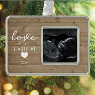 LOVE at first heartbeat Ultrasound Silver Plated Framed Ornament