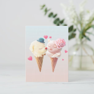 Love at First Lick: Bichon & Cat Ice Cream Art Announcement Postcard