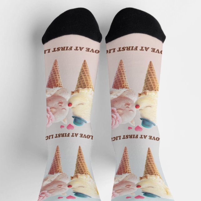 Love at First Lick: Bichon & Cat Ice Cream Art Socks (Top)