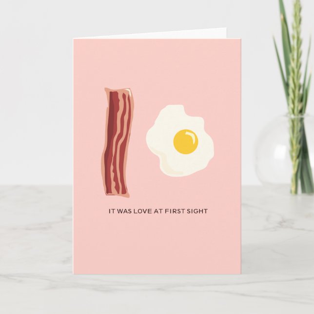 Love at First Sight Bacon & Egg Silly Greeting Holiday Card (Front)