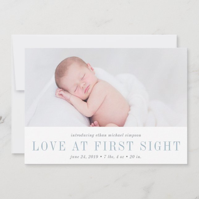 Love at First Sight Birth Announcement | Blue (Front)