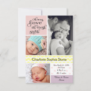 Love at First Sight Colourful Collage - 3x5 Girl Announcement