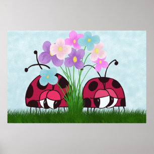 Love At First Sight Cute Ladybug Illustration Poster