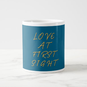 Love at First Sight Ocean Blue Gold Color Large Coffee Mug