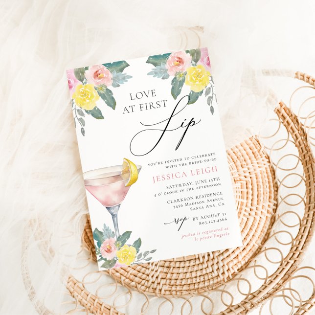 Love at First Sip Bright Cocktail Bridal Shower Invitation (Creator Uploaded)