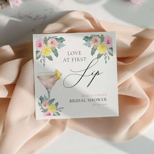 Love at First Sip Bright Cocktail Bridal Shower Napkin (Creator Uploaded)