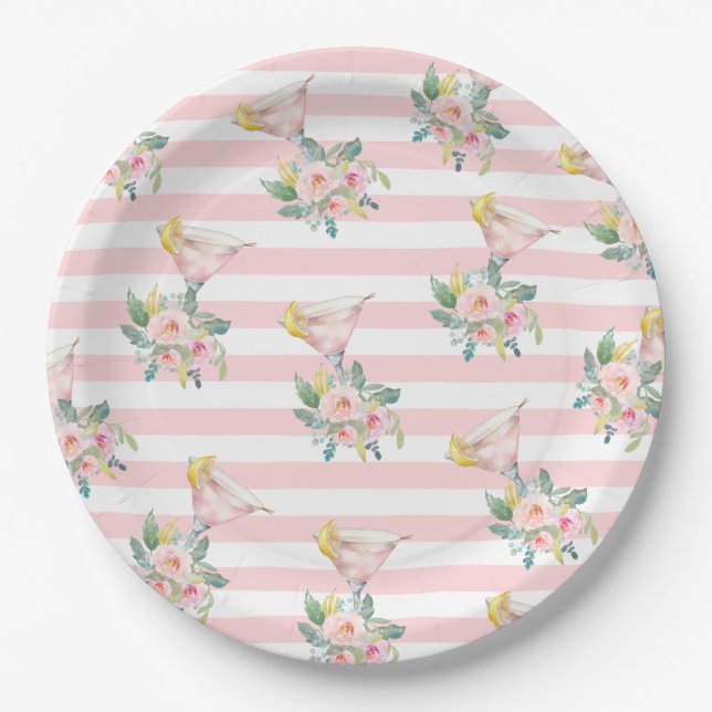 Love at First Sip Bright Cocktail Bridal Shower Paper Plate (Front)