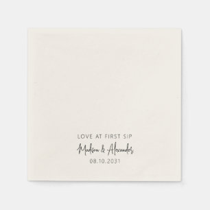 Love at First Sip Custom Names Script Wedding Napkin
