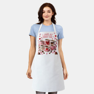 Love at First Sip Five Coffee Cups Heart Motif Apron