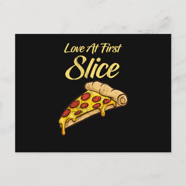 Love At First Slice Funny Pizza Pepperoni Cheese Postcard (Front)