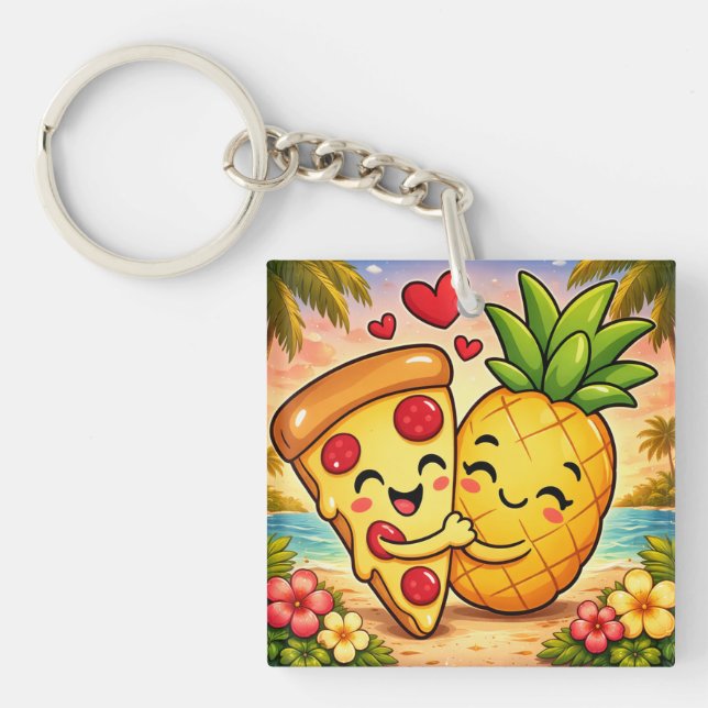 Love at First Slice - Pizza Meets Pineapple Key Ring (Front)