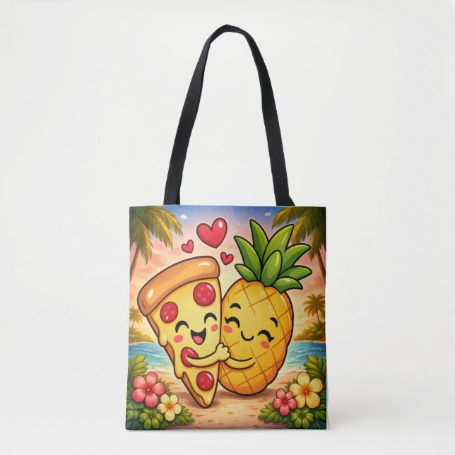 Love at First Slice - Pizza Meets Pineapple Tote Bag (Front)