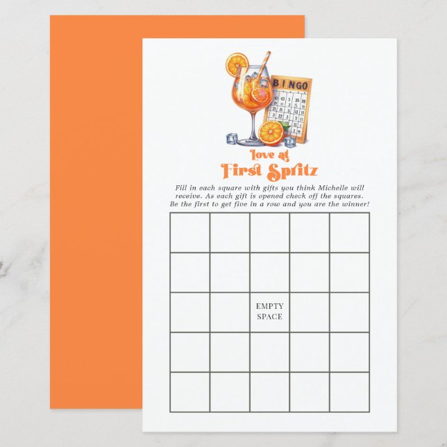 Love at First Spritz Bridal Shower Bingo Game (Front/Back)