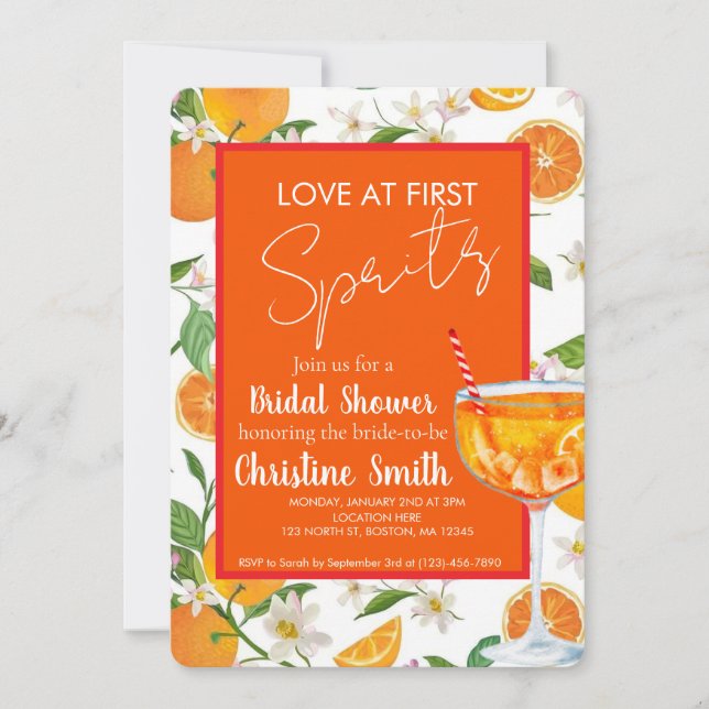 Love at First Spritz Bridal Shower Invitation (Front)