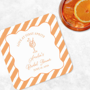 Love at First Spritz Bridal Shower Italian Aperol Square Paper Coaster