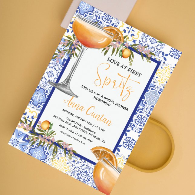 Love at First Spritz Bridal Shower Mediterranean Invitation (Love at First Spritz Bridal Shower)