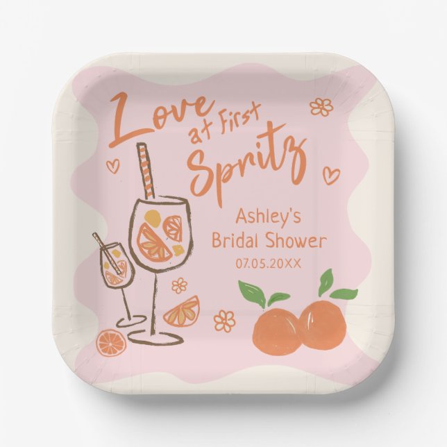 Love at First Spritz Bridal Shower Paper Plates (Front)