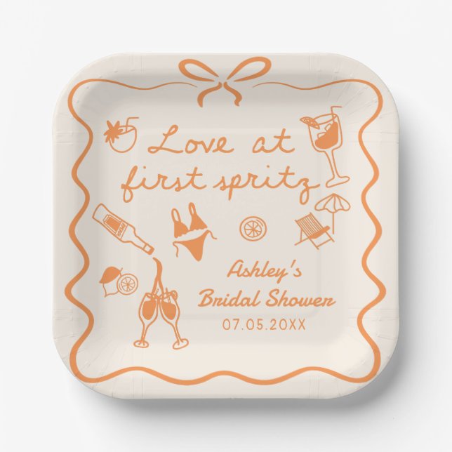 Love at First Spritz Bridal Shower Paper Plates (Front)
