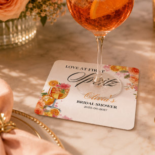 Love at First Spritz Bridal Shower Party Square Paper Coaster