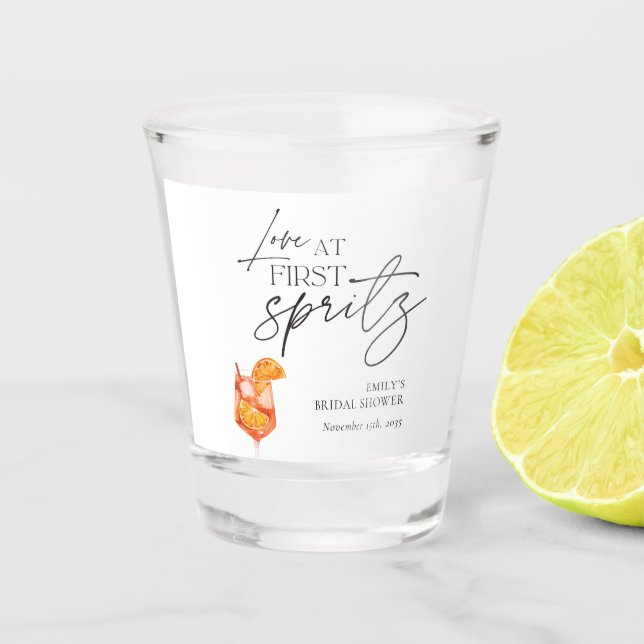 Love at First Spritz Bridal Shower Shot Glass (Front)